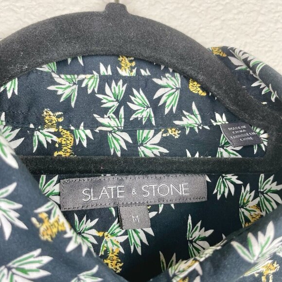 Slate & Stone Men's Medium Short Sleeve Button Down Shirt Top Tiger Agave Black - Picture 5 of 14